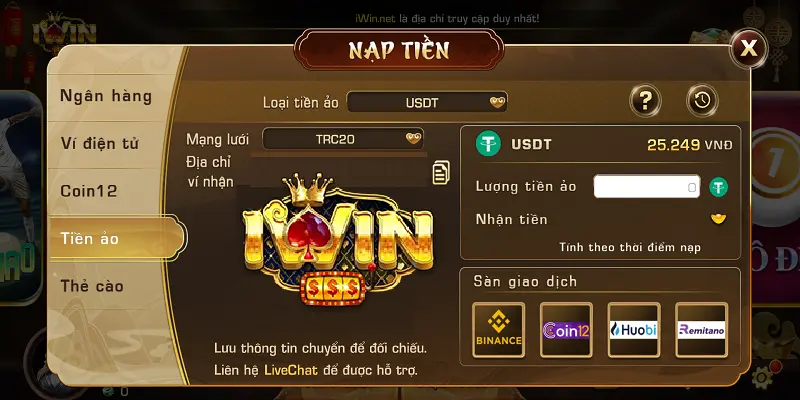 Nạp Tiền Ảo Trc20 Tại iwin Nhanh Chóng Và Dễ Dàng 2 Quy trình nạp tiền ảo TRC20 tại iwin một cách chi tiết